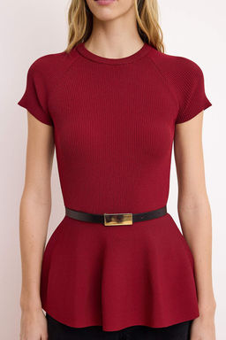 Bordo Dik Yaka Kemer Detayl? Fitted Triko Ince Bluz TWOSS26BZ00281 - Trendyolmilla фото 5