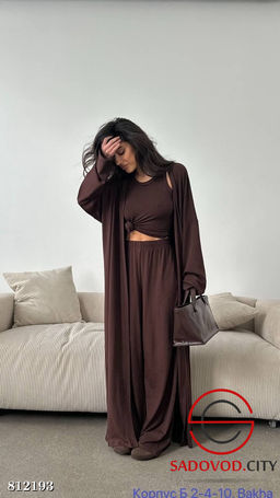 Женский костюм тройка удлинённая накидка, топ без рукавов, свободные брюки на резинке - Bruno фото 4