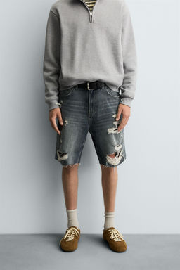 RIPPED DENIM BERMUDA SHORTS - Zara фото 2