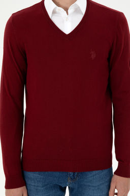 Erkek Slim Fit V Yaka Bordo Basic Kazak - U.s. polo assn фото 6
