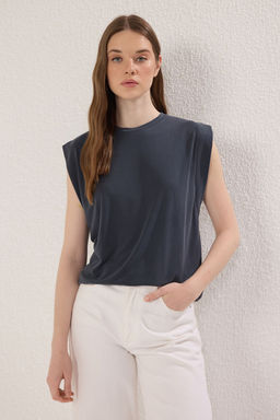 Antrasit More Sustainable Modal Ay Kol Regular Kesim Bisiklet Yaka Orme T-Shirt TWOSS25TS00001