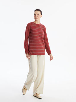 Bisiklet Yaka ?izgili Uzun Kollu Kad?n Triko Kazak