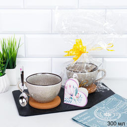 Подарочный набор Кружка 300 мл Градиент с подставкой под горячее + ложка / WRF-270/ в подарочной упаковке АКЦИЯ