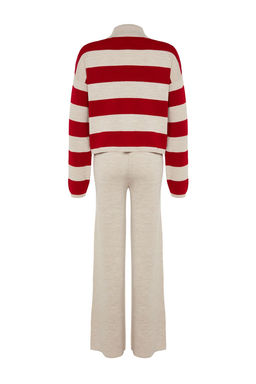 Kahverengi Genis Kal?p Cizgili Triko Alt-Ust Tak?m TWOAW24AU00020 - Trendyolmilla фото 16