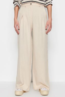 TRENDYOLMILLA Ekru Keten Gorunumlu Wide Leg/Genis Paca Dokuma Pantolon TWOSS23PL00269  фото 4