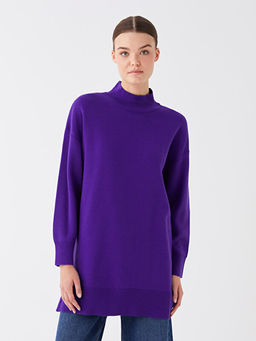 Yar?m Bal?k?? Yaka Oversize Kad?n Triko Tunik
