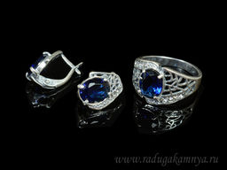 Кольцо Серьги с цирконом искусственным, цв. синий размер 19