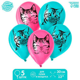 Воздушный шар латексный 12" «Котик», 5 шт.