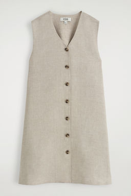VESTIDO CORTO DE LINO CON BOTONADURA FRONTAL