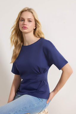 Ekru Fitted/Vucuda Oturan Kay?k Yaka Dusuk Kol K?sa Kollu Interlok Orme Bluz TWOSS26BZ00193 - Trendyolmilla фото 6