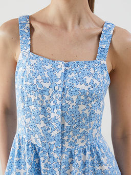 Kare Yaka ?i?ekli Elbise