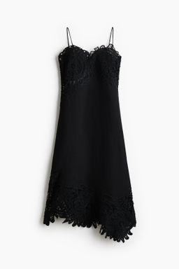 Vestido en mezcla de lino con detalles de encaje