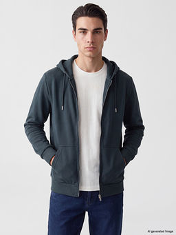 Kap??onlu Erkek Fermuarl? Sweatshirt