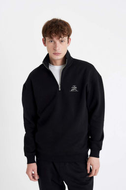Comfort Regular Fit Rahat Kal?p Fermuarl? Dik Yaka Bask?l? Sweatshirt - Defacto фото 5