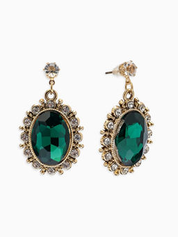 Серьги со стразами "Овал грань", цвет изумрудный в золоте