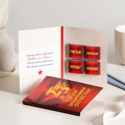 ? Открытка 4 шоколадки 23 февраля. С днем защитника отечества (красная) - 8 чудо фото 3