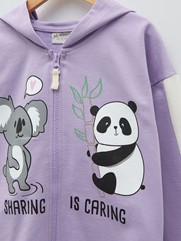 Kap??onlu Bask?l? Uzun Kollu K?z ?ocuk Fermuarl? Sweatshirt - Waikiki фото 3