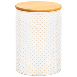 Банка д/хранения 750 мл 10*10*14,5 см "Бисер" с бамбуковой крышкой с силик.уплотнит. молочно-белый