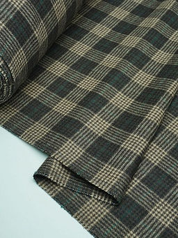 Шерсть пальтово-костюмная Твид Клетка цв.бежево-зеленый на коричневом, ш.1.5м, шерсть-50%, п/э-50%