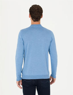 Mavi Melanj Slim Fit Yar_m Bal_k__ Yaka Basic Triko Kazak