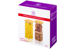 Набор 3 банок д/хранен 2*800 мл 10*10*11,5 см+1,6 л 10*10*21,5 см Crystal glass+ бамб.кр с сил.пр - Elan gallery фото 7