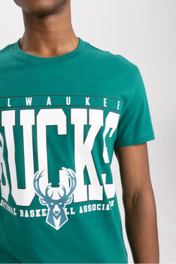 DeFactoFit Футболка из 100% хлопка с короткими рукавами и круглым вырезом NBA Milwaukee Bucks стандартного кроя  фото 6