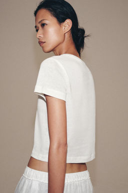 CAMISETA R?STICA MANGA CORTA / Blanco - Zara фото 2