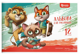 Альбом для рисования 12 листов, А4, скрепка ВЕСЕЛЫЕ ЗВЕРЯТА мелованный картон, ВД-лак - 1000 деталей фото 3