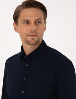 Lacivert Esnek Slim Fit _izgili Uzun Kollu G_mlek