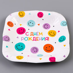 Цена за 10 шт. Тарелка бумажная квадратная С Днём Рождения,смайлики, 16,5х16,5 см - Страна карнавалия фото 2