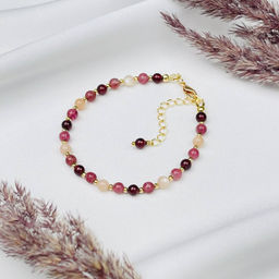 Браслет для Водолея из Лунного камня, Граната и Турмалина