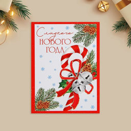 Цена за 10 шт. Открытка-мини Сладкого Нового года, 6 х 8 см