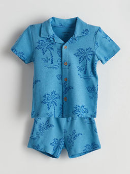 Bask?l? Erkek Bebek G?mlek ve ?ort 2li