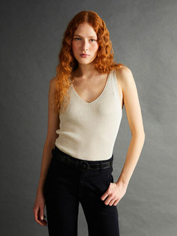 V Yaka Parlak G?r?n?ml? Kad?n Triko Atlet