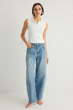 Trendyolmilla Lacivert Polo Yaka Renk Bloklu Triko Bluz TWOSS24BZ00244 фото 6