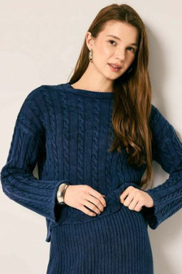 Regular Fit Pamuklu Orgu Desenli Triko Kazak Tunik