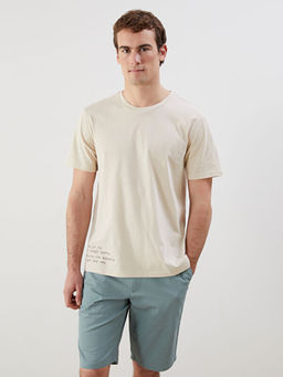 Bisiklet Yaka Bask?l? Penye Erkek Ti??rt