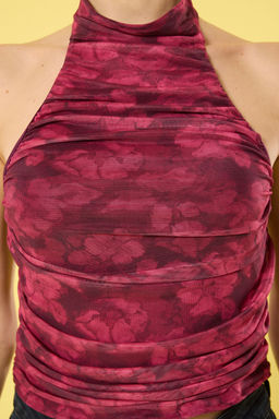 Trendyolmilla Yesil Drapeli Halter Yaka Fitted/Vucuda Oturan Tul Orme Orme Bluz TWOSS24BZ00062  фото 8