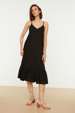 Siyah Ask?l? Dugmeli A Kesim Midi Dokuma Elbise TWOSS21EL1990 - Trendyolmilla фото 2