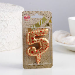 Свеча в торт Саната, цифра 5, золотая с красными звездами, 5,5 см - Страна карнавалия фото 4