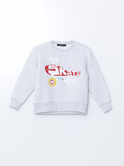 Bisiklet Yaka Bask?l? Erkek ?ocuk Sweatshirt