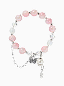 Браслет с подвесками "Сахарный" бабочка, перо. шар № 10/8, цвет пыльная роза в серебре
