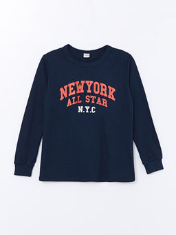 Bisiklet Yaka Bask?l? Uzun Kollu Erkek ?ocuk Ti??rt