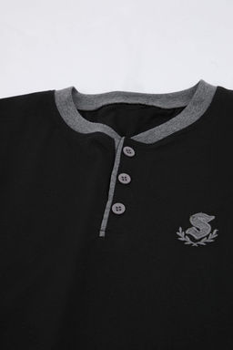 Siyah Regular Dugmeli Yaka Orme Buyuk Beden Pijama Tak?m? TMNSS26AI00010