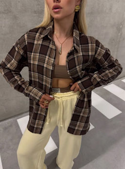 K13010 Рубашка OVER SIZE СВ_КОРИЧНЕВЫЙ