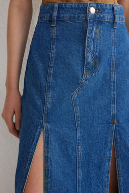 TRENDYOLMILLA Mavi Y?rtmacl? Dikis Detayl? Midi Denim Etek TWOSS25ET00001  фото 5