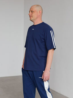 Футболка овер unisex с лампасом, индиго - Inzibe фото 2