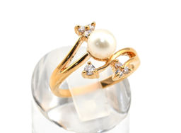 Кольцо с позолотой из жемчуга "Веточка", размер 20