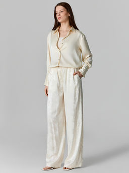 Брюки женские прямые бежевые с цветочным принтом