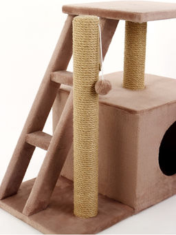 Домик для кошек с когтеточкой «Домосед», с лестницей и площадкой, 60×35×56 см, капучино